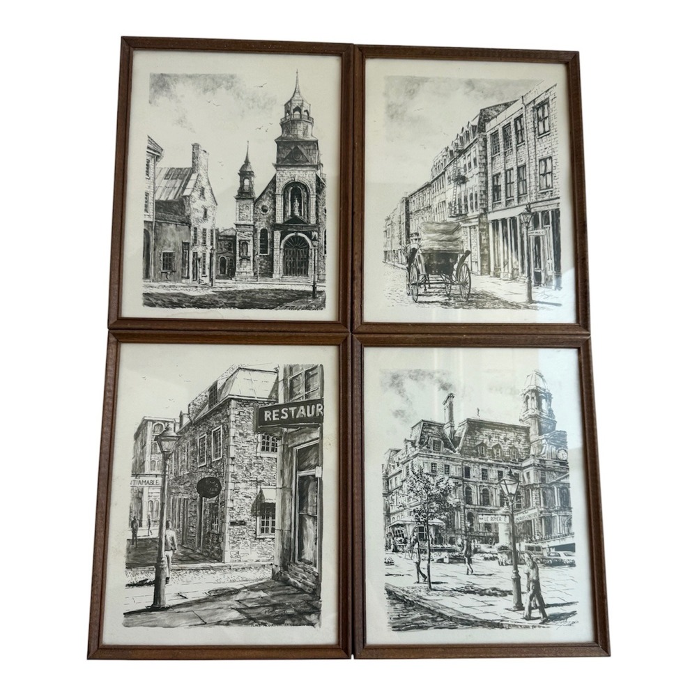 Vintage Paul Rupert Old Montreal Signed Prints Set of 4 Framed Lithographs 1973